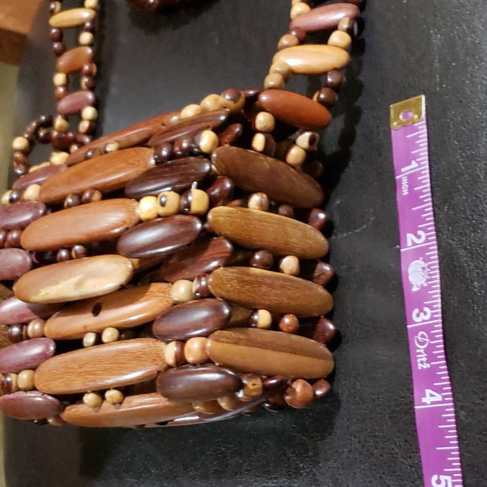 Crossbody brown wood beaded small bag/purse